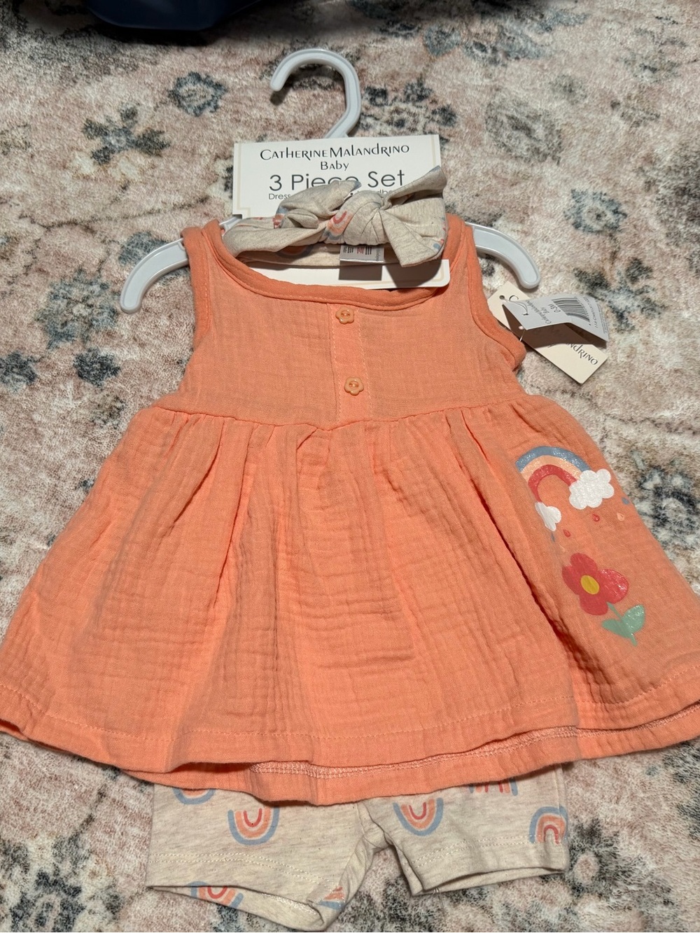 Catherine Malandrino Baby Peach Tank Dress with Neutral Bow Headband